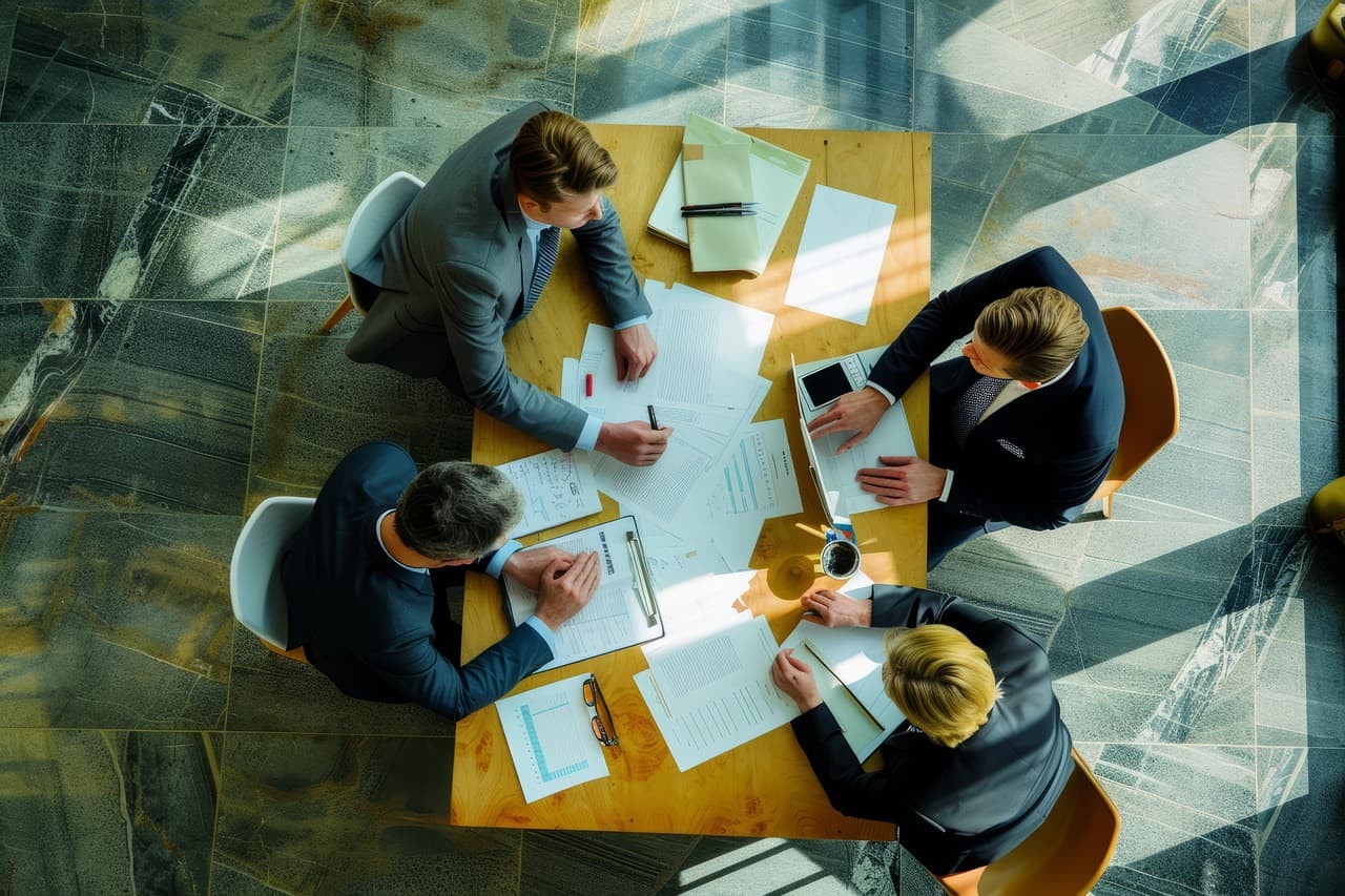 A team working together around a meeting table